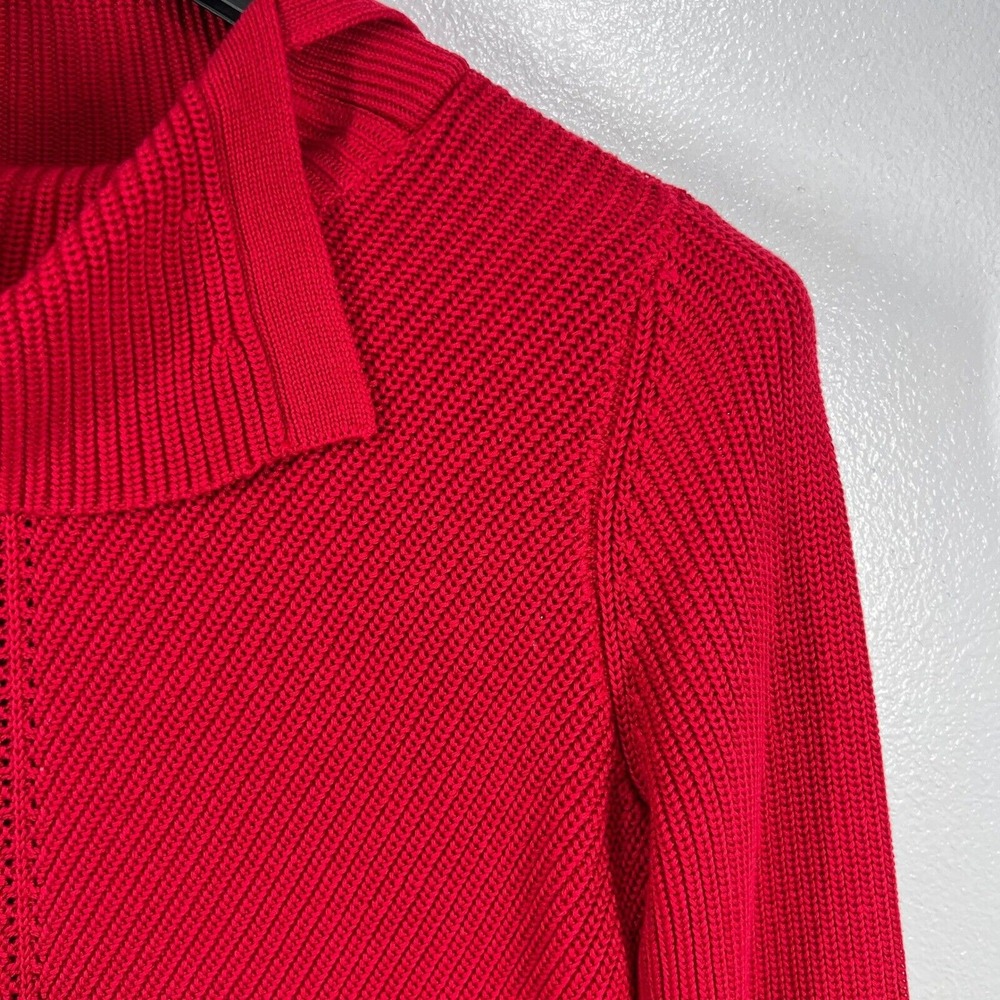 Talbots Red Cotton Blend Ribbed Knit Sweater Medium Cowl Neck Knit Pullover‎ Top - Picture 6 of 12